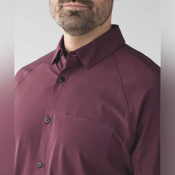 Lululemon | Voyage Long Sleeve Buttondown | Wee Stripe Black Cherry Prep Red | L - Picture 5 of 10